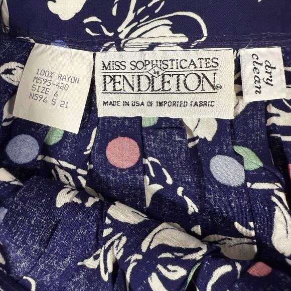 Vintage 80s Pendleton Miss Sophisticates Blue Floral Polka Dot Skirt Sz 6 - Picture 4 of 6
